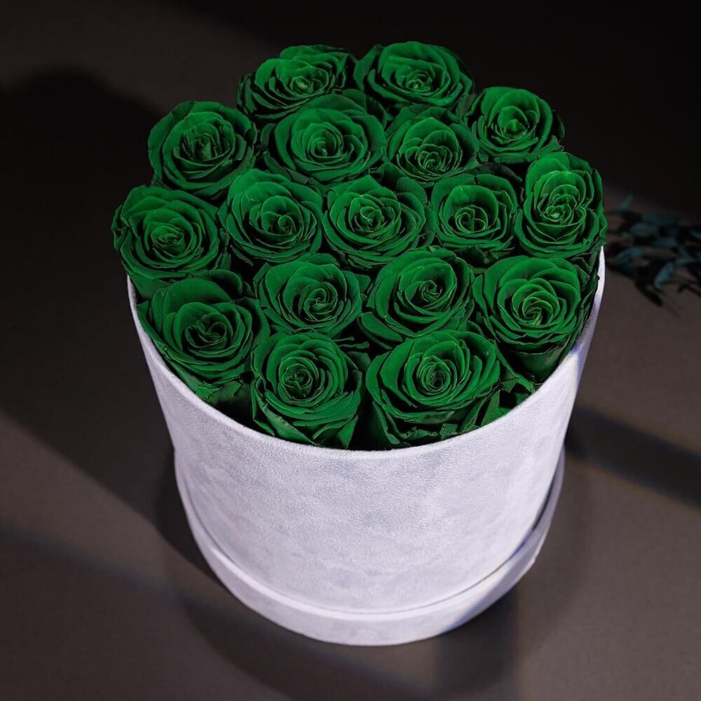 17 Flowers in a Luxury Suede Box Birthday Gifts Preserved Flowers Dark Green - Picture 4 of 6